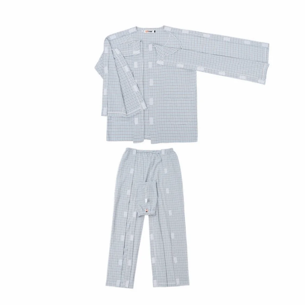 Convenient Bedridden Elderly Care Clothing Washable Breathable Patient Gown Skin-Friendly Soft Button Tops