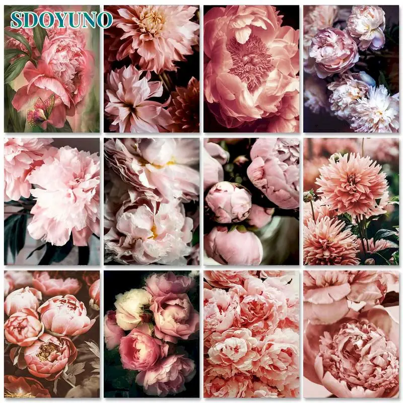 SDOYUNO Peony Diy Pictures By Numbers Kits For Adults Kill Time Handpainted FlowerOil Painting By Number Home Decoration