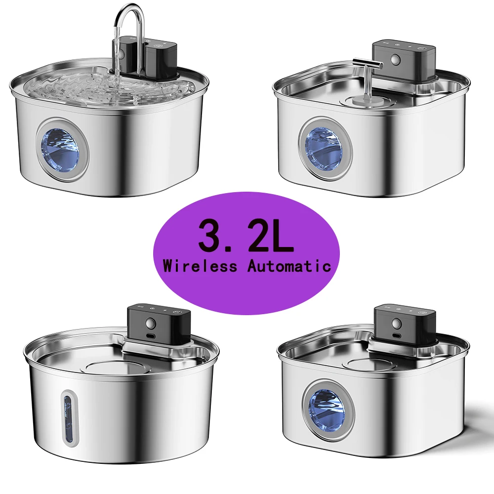 

Беспроводной фонтан для кошек из нержавеющей стали, 4000 мАч, диспенсер для воды для домашних животных для собак, кошек, инфракрасный датчик, умный поилка для домашних животных, фонтан