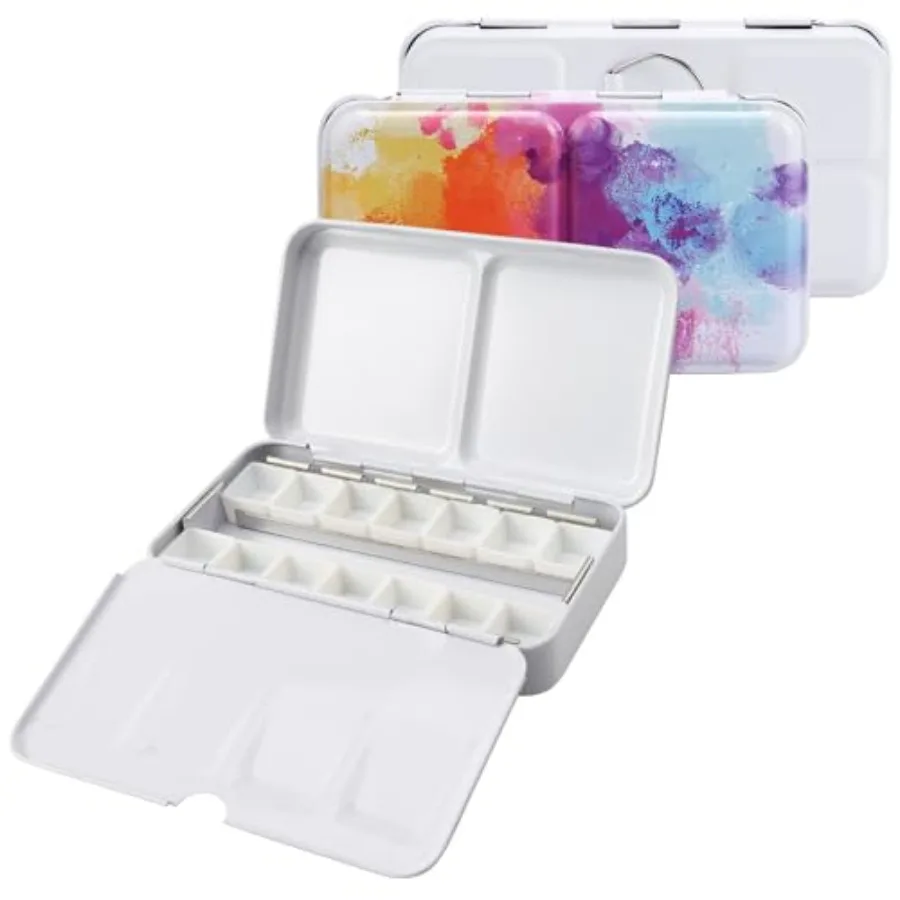 

Watercolor Palette Empty with 14PCS Watercolor Half Pans - Sturdy Empty Watercolor Palette Tin - Watercolor tin for Gouache, Wa