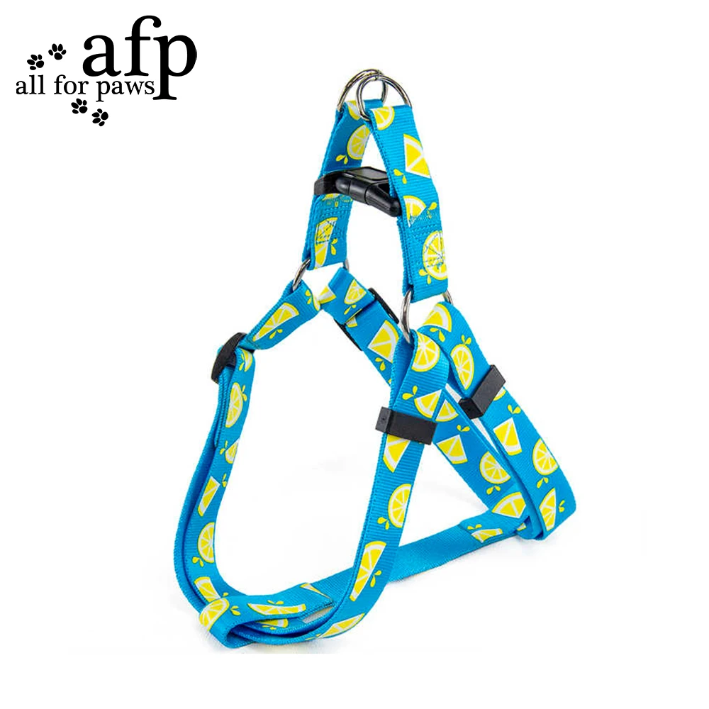 All For Paws Dog Harness For Small Large Dogs Blue Lemon Printed Nylon Adjustable Vest Outdoor Walking Running Dog