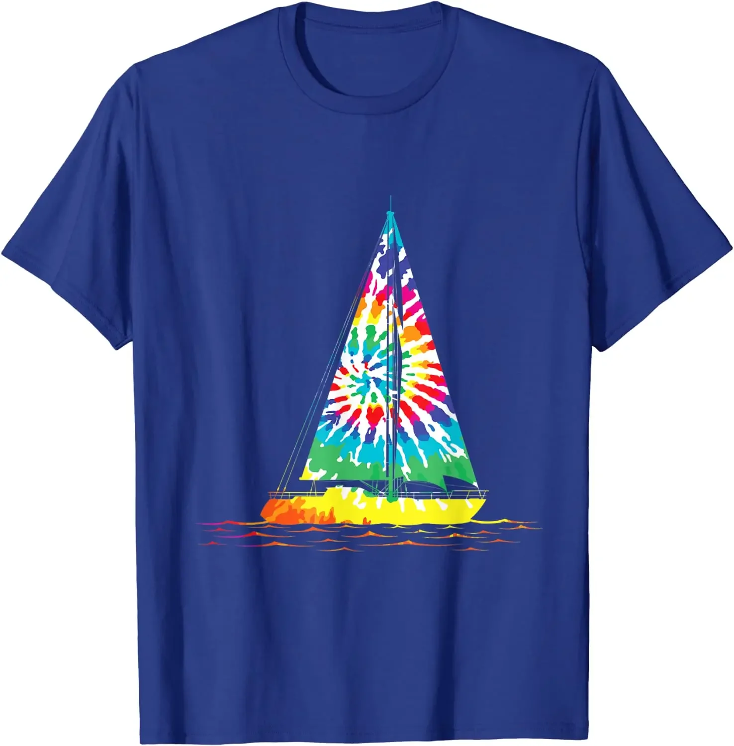 Sailing Hippie Rainbow Tie Dye Sailboat Scene Men Women T-Shirt Graphic T Shirts Harajuku Men Clothing Casual Cotton Daily Tees