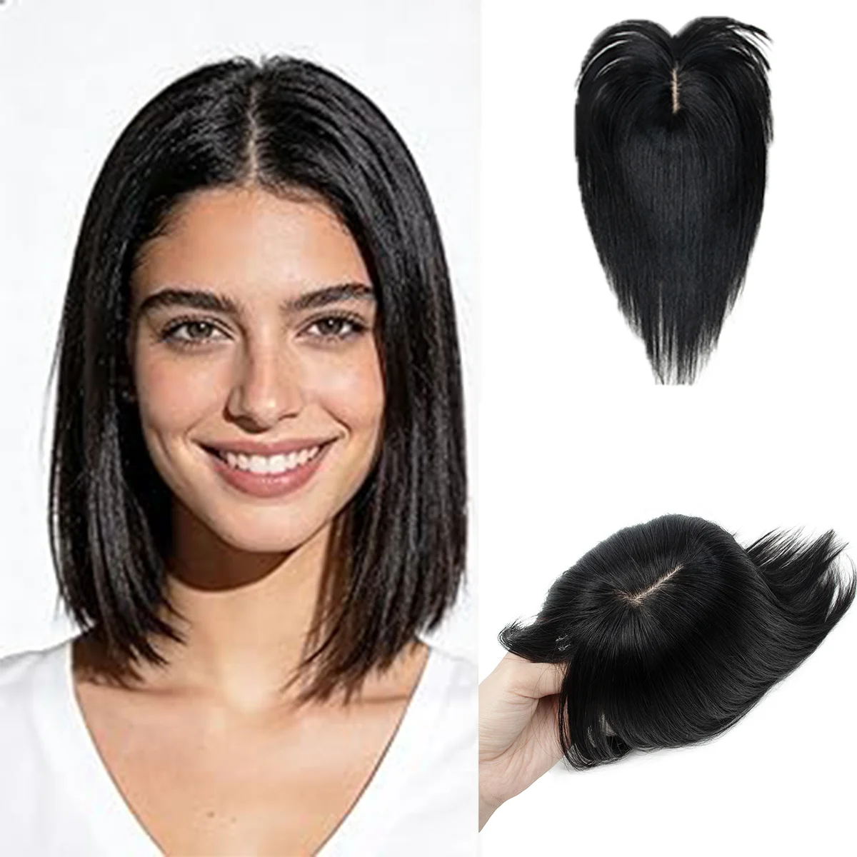 Women's Real Human Hair Clip-In Bangs Toppers with 360° Scalp Coverage Designed for Thinning Crown and Hair Loss Issues