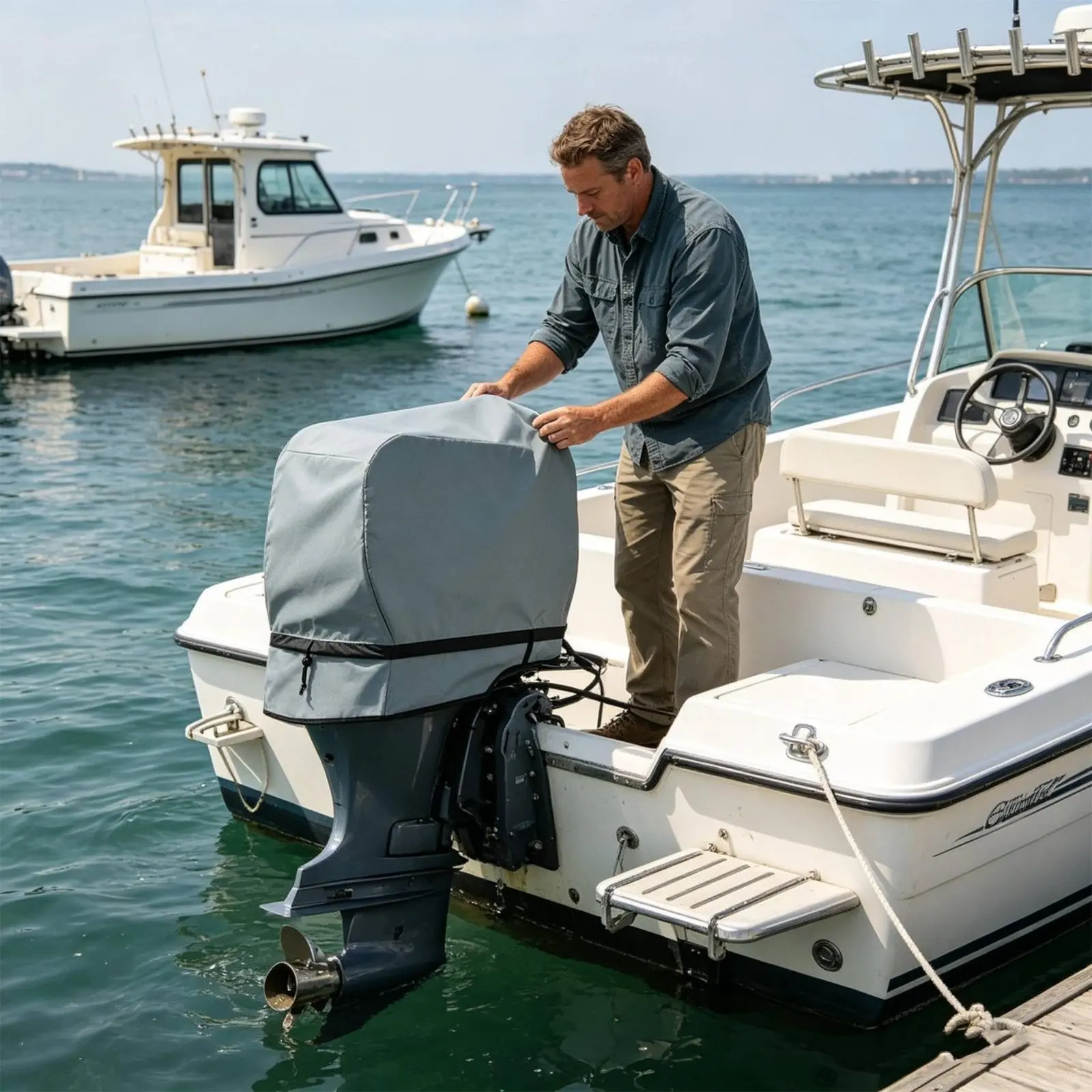 

Outboard Engine Cover Sun Protection Boat Engine Protector Cover Outboard Engine Protector Easy to Fit Polyester Material