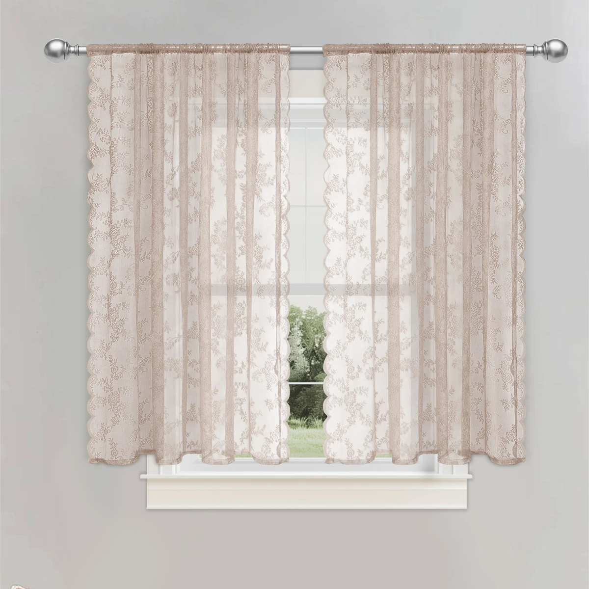 1pc Romantic Lace Sheer Curtain, Flower Window Curtains for Living Room Bedroom Home Decor, Window Screening Rod Pocket