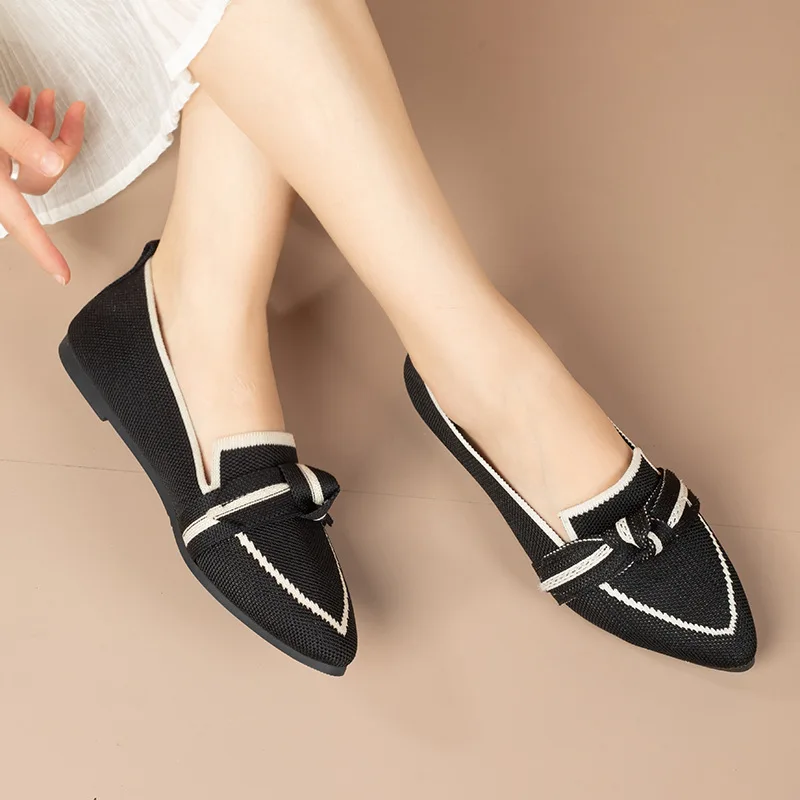 Damen-Flats 2026 Neue Gestrickte Slipper Atmungsaktive Bequeme Einfarbige Schuhe Lässige Spitzzehen-Wanderschuhe Sneakers für Damen – Detail 13
