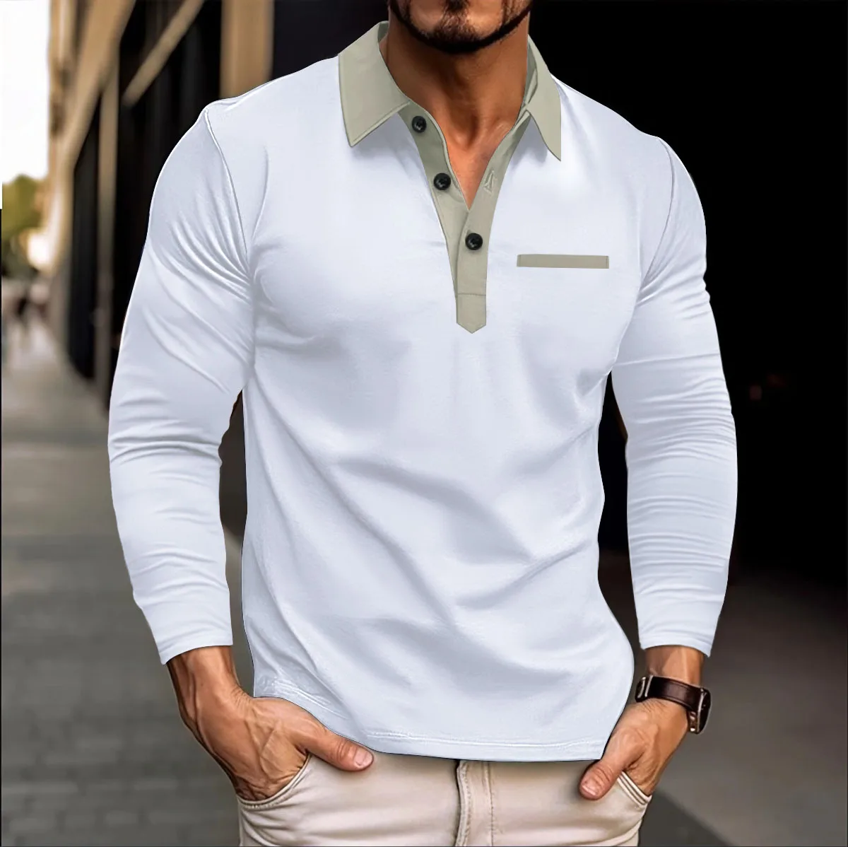 High quality spring and autumn new men\'s long sleeve Polo shirt fashion casual sports lapel long sleeve shirt