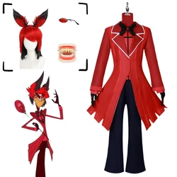Hazbin Cosplay Hotel Uniform ALASTOR Cosplay Costume Full Set Wig Glasses Deer Antlers Dentures Jacket Pants Halloween Uniform