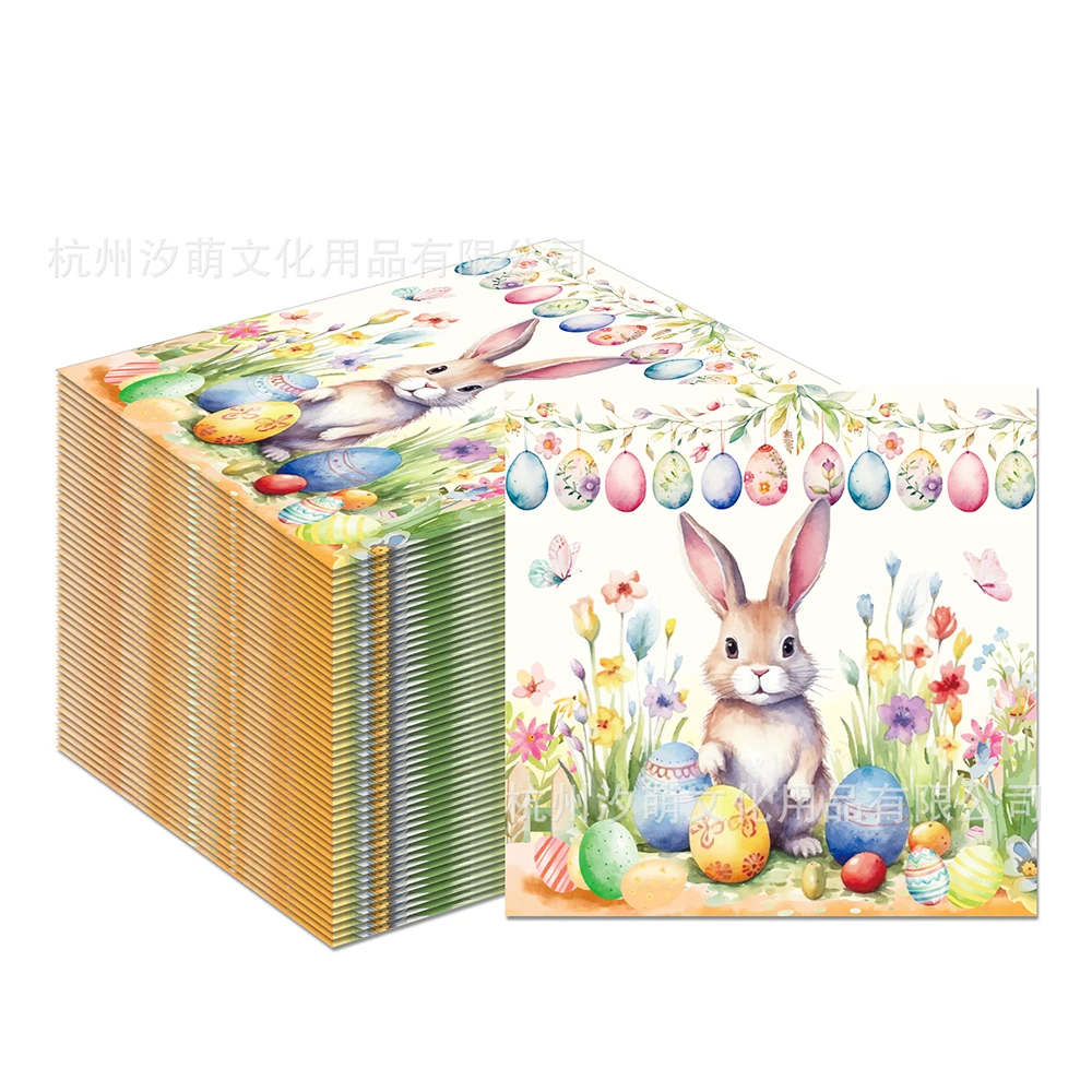 Servilletas de conejito felices de Pascua, servilleta de huevos de Pascua, servilleta de cena desechable, suministros de papel para fiesta de Pascua, decoraciones de mesa