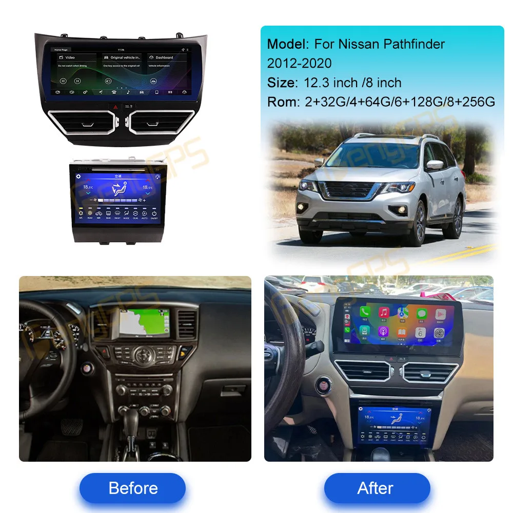 

12.3" Andriod 13 Car Radio For Nissan Pathfinder 2012-2020 GPS Navigation Multimedia Stereo Player With AC Panel Carplay Unit