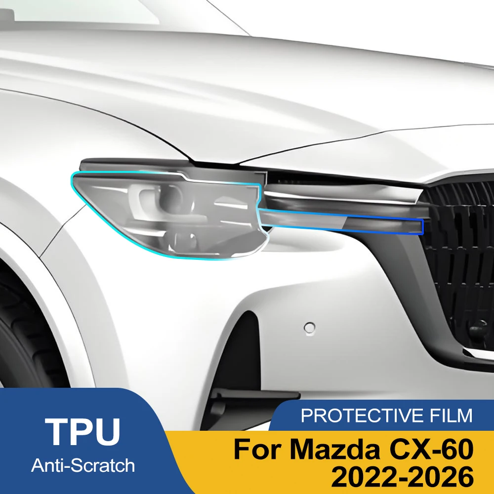 

Премиальная предварительно вырезанная пленка из ТПУ для фар, дымчато-черная, глянцевая, для Mazda CX-60 2022-2026, комплект виниловой пленки PPF с защитой от царапин
