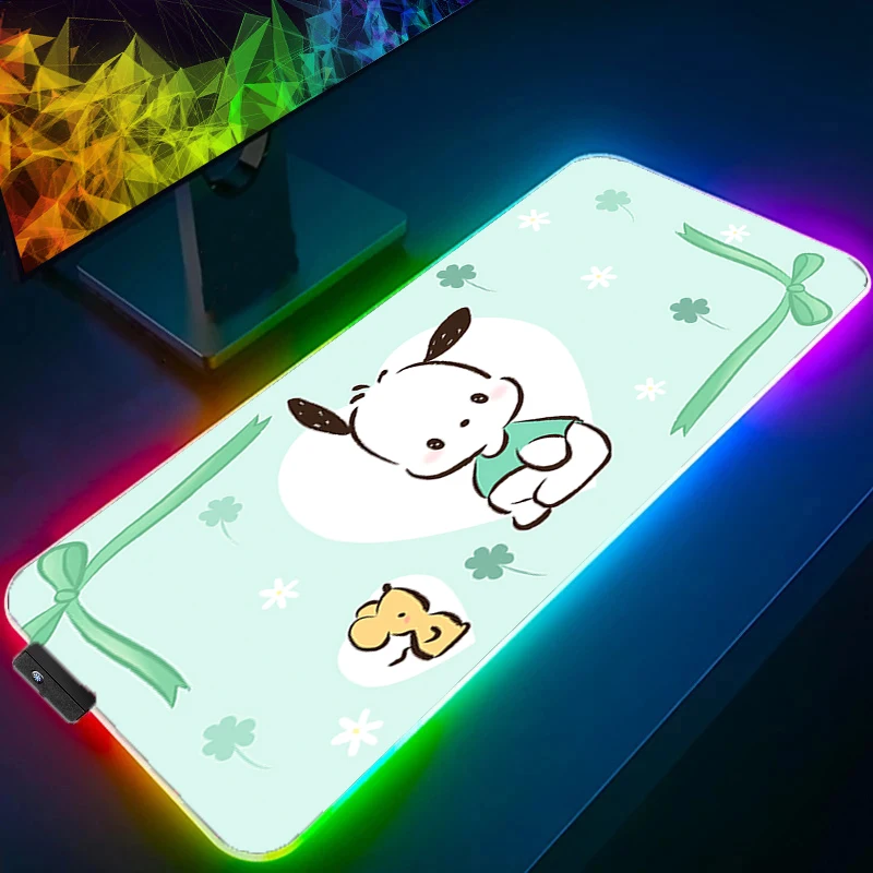Grand tapis de souris rvb p-pochacco Gamer clavier LED tapis de souris Pc ordinateur tapis de bureau tapis de jeu rétro-éclairage Anime tapis de souris pour LOL