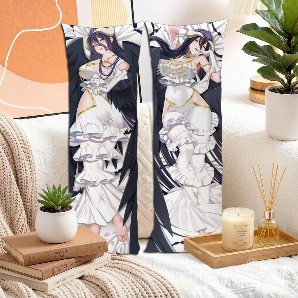 Anime Black Long Hair Horned Wing Girl Dakimakura Pillowcase Double Sided Peach Skin 2way For Otaku
