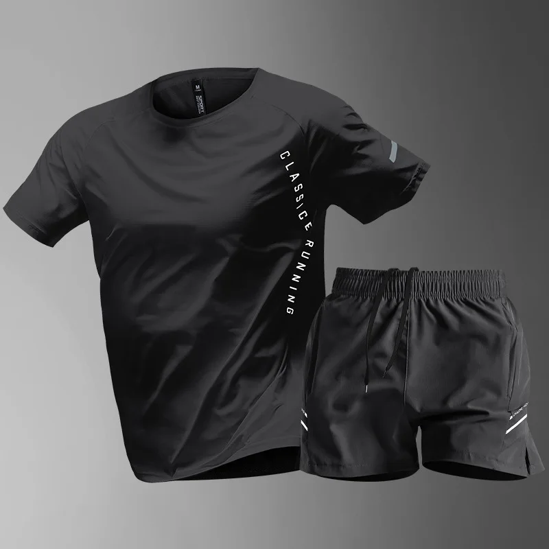 

Running and Cycling Clothes Two-piece Set Summer Ice Silk T-shirt Quick Drying Breathable Top Loose Men's Basketball Shorts