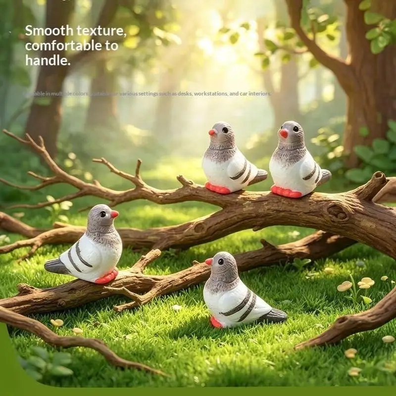 Hot Sale New 5pcs Mini Simulated Pigeon Resin Ornaments, Cartoon Bird Mini Landscape Accessories, DIY Handmade Jewelry Charms