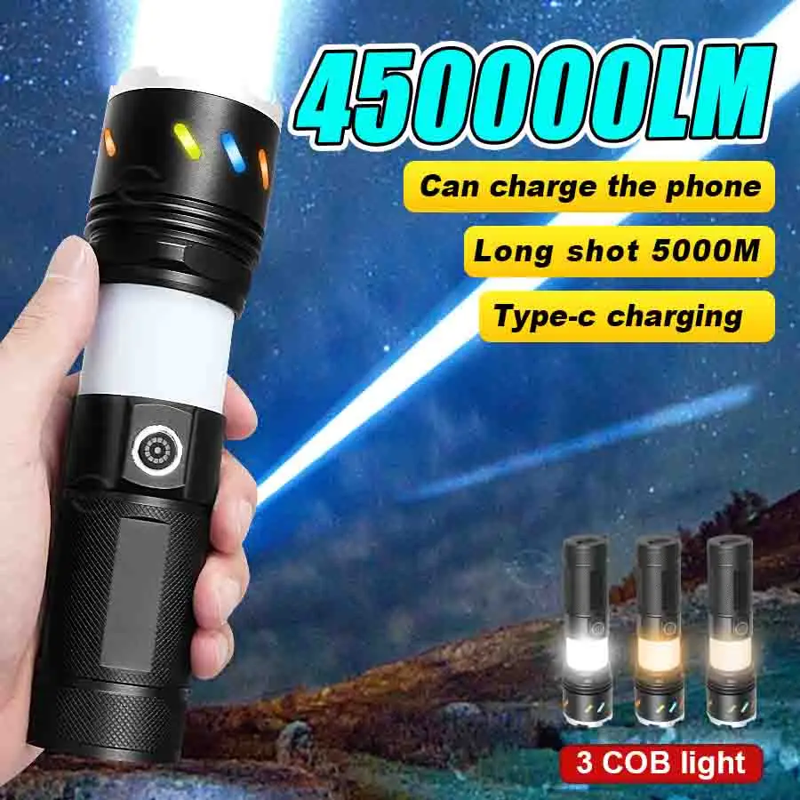 

Новинка 2026 года: Сверхъяркий светодиодный фонарь 45000000 лм, мощный тактический фонарь, перезаряжаемая портативная лампа, уличный кемпинговый фонарь