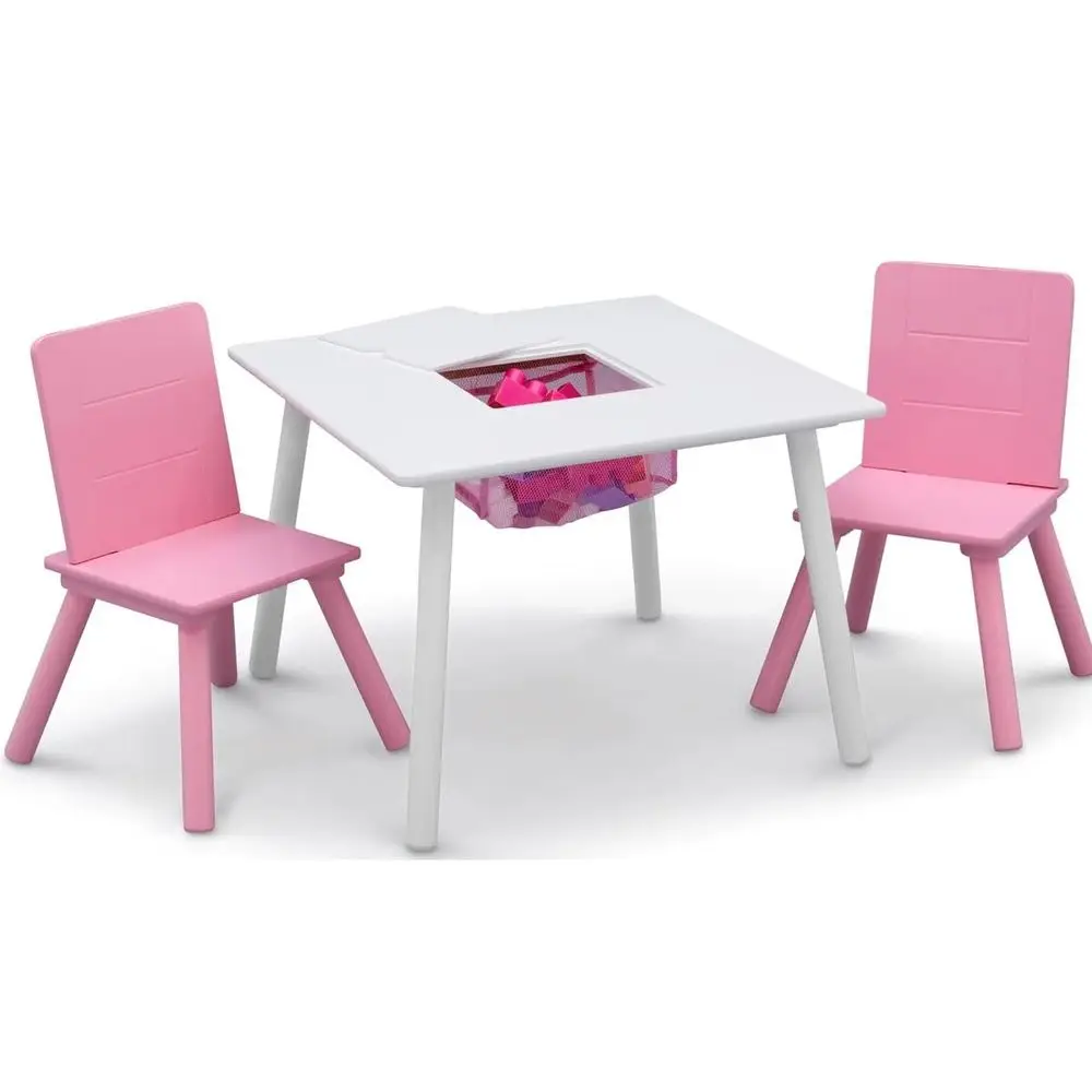 

Kids Table and Chair Set with Storage Basket – Toddler Activity Desk or Arts, Crats & Play, Snacks & Learning – 2 Chairs Include