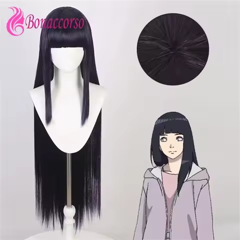 Cosplay Hinata Hyuuga Dark Blue 40 Inch Long Straight Wig Blunt Bangs Cute Girl Anime Comic Con Coser Wig Daily Party And Use
