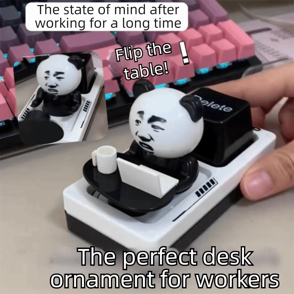 New Relief Stress Panda Head Flipping a Table Ornament with Sound DIY Keyboard Fidget Button Toys Keyboard Clicker Toy