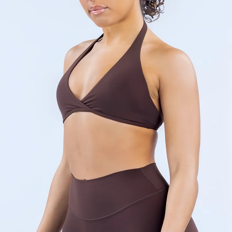 Origin Halter Bra Women Cross V‑Neck Sports Bra Removable Padded Wirefree Yoga Pilates Gym Workout Breathable Athletic Crop Top