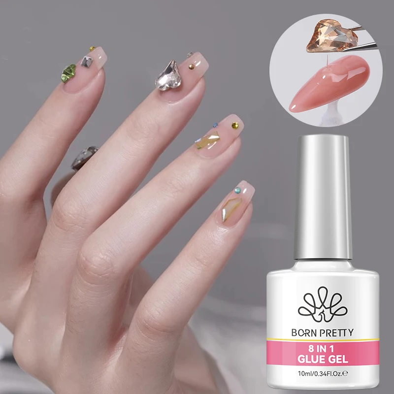 BORN PRETTY 10ml 8-in-1 Nail Glue Gel Transparent Function Gel Soak Off UV LED Semi Permanent Nail Gel Varnish for Nails Tools