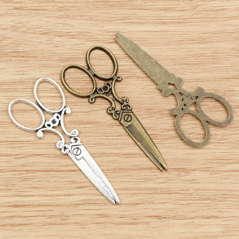 6pcs 60x25mm Antique Bronze and Antique Silver Plated Scissors Handmade Charms Pendant:DIY for bracelet necklace