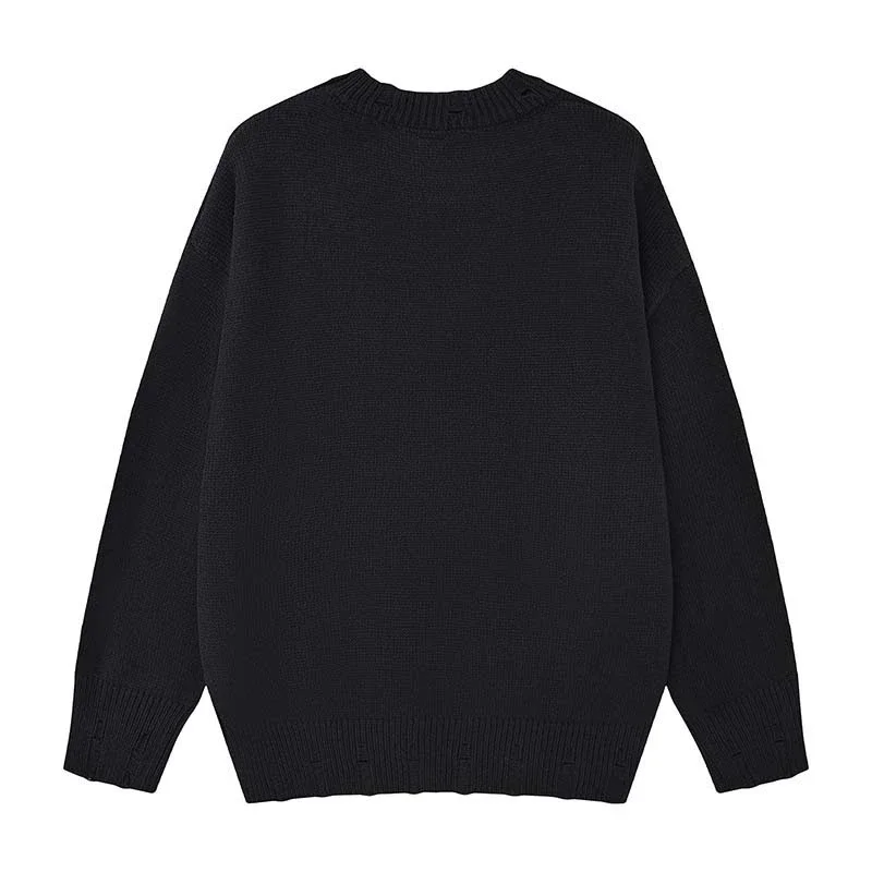 Skull Jacquard Splicing Sweaters Men Vintage Oversized Sweaters Knit Pullover Jumpers Streetwear Harajuku Hip Hop Y2K Knitwear