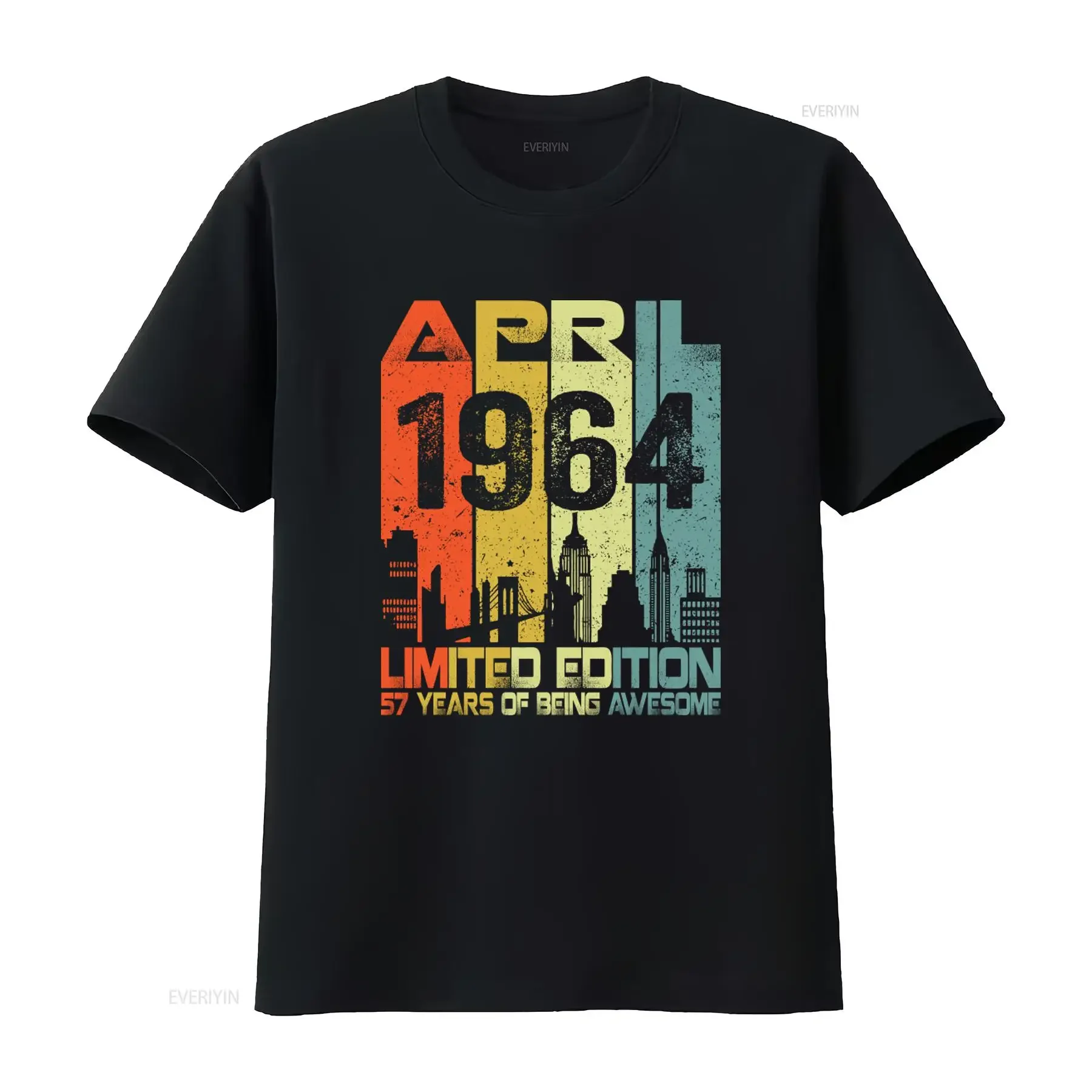 Vintage April 1964 57 Years Of Being Awesome Limited Edition T Shirt  vintage Washed Stretched graphic homme Casual Comfortable
