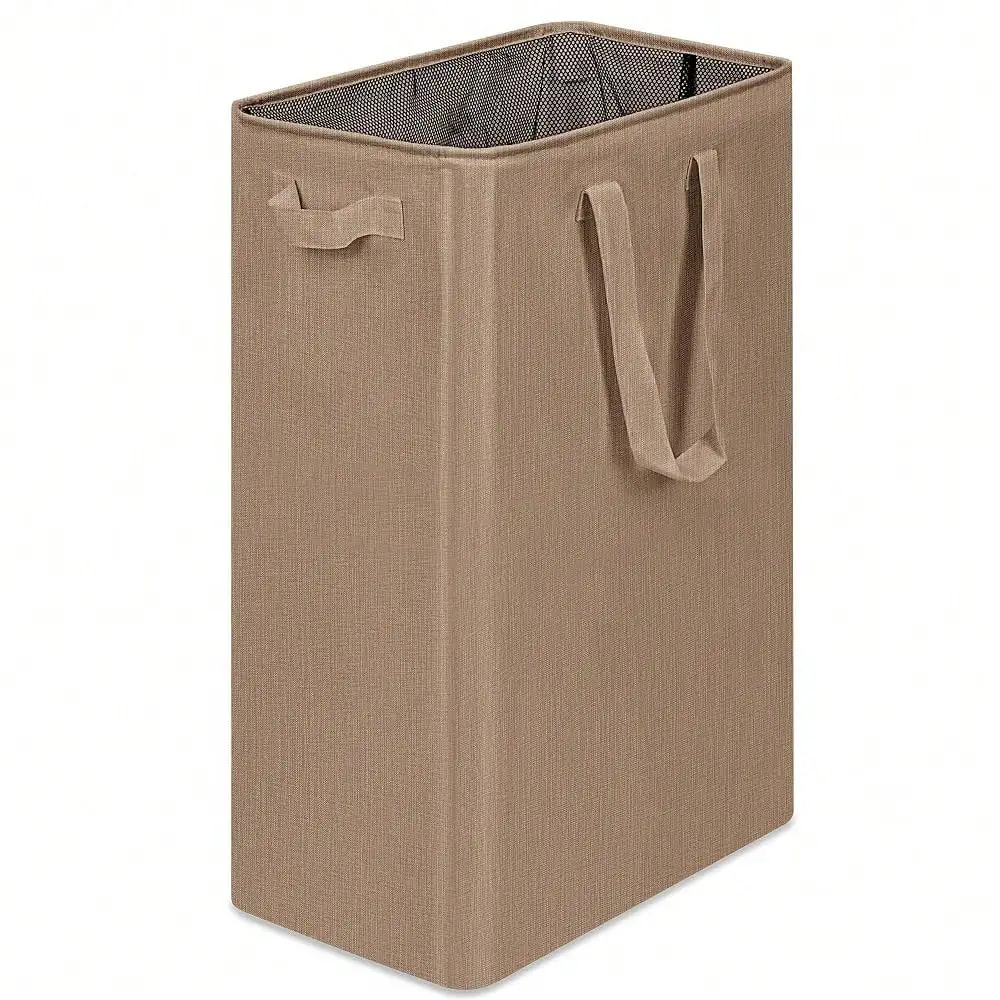 Laundry Basket, Narrow Laundry Hamper With Handles, Collapsible Dirty Clothes Hamper, Tall Laundry Bin For Laundry Room, Dorm And Bedroom, 19.8 Gallon (75L) Flax Brown