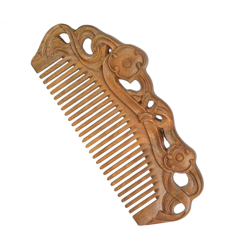 

10pcs Natural Wood Comb 12.5cm Green Sandalwood Anti-Static Massage Exquisite Double Sided Carved Wooden Hair Comb Gift for