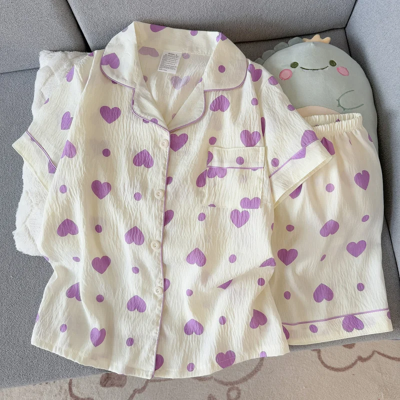

2Summer short-sleeve pajama set for women, comfortable and trendy, shorts suitable for wearing outside, home wear s