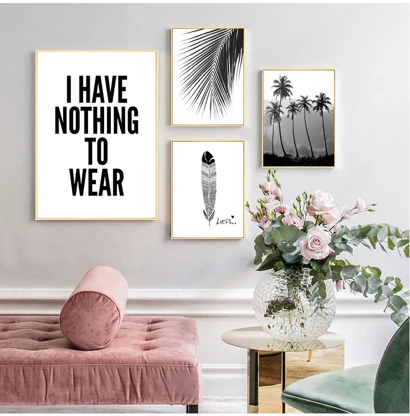 Canvas Painting Home Decor Nordic Black White Heart Palm Leaf Feather Pictures Prints Wall Art Poster For Living Room Modular
