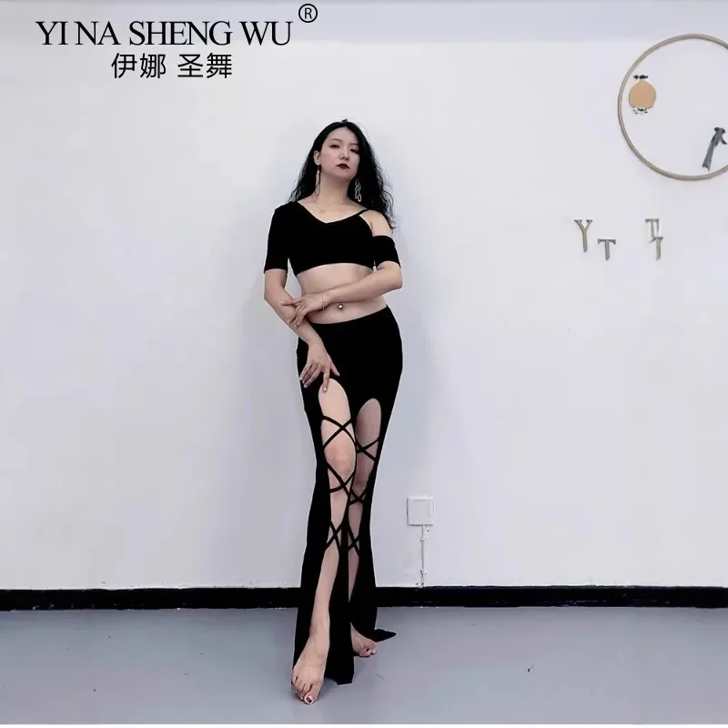 New Belly Dance Practice Outfit Oriental Dance Clothing 2pcs Set Women's High Waist Tie Waist Pants For Female Dancers Dancewear