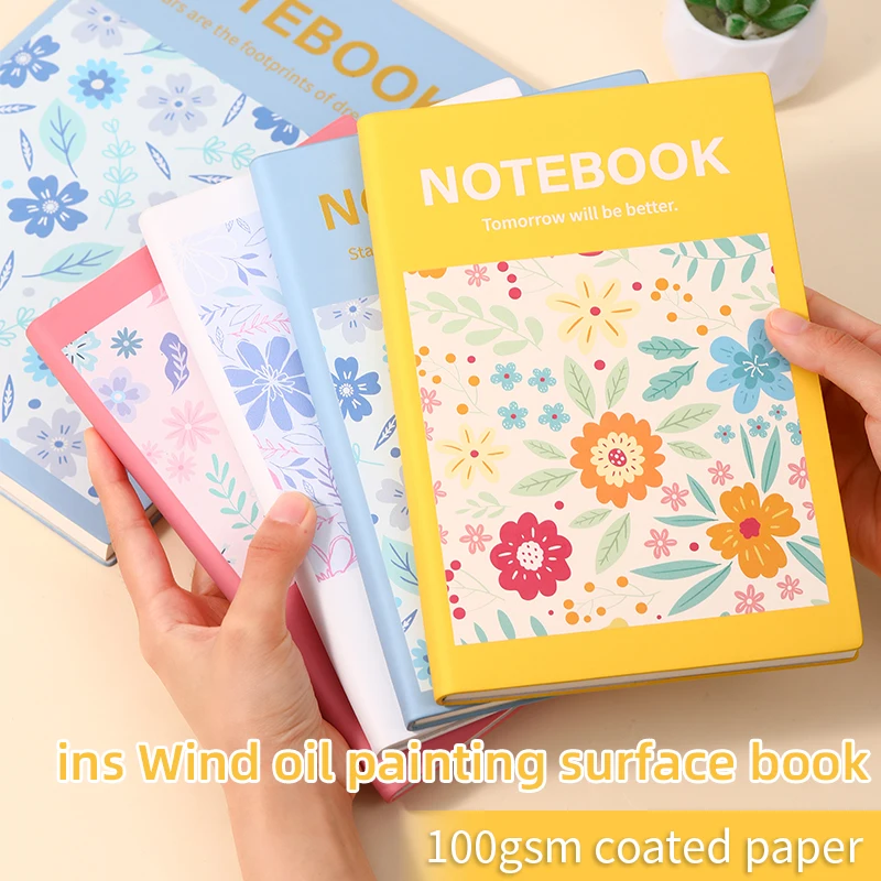 A5 Horizontal Diary - Leather Material Wireless Design Oil Painting Hard Shell Notebook with 200 Pages 5.7 X 8.3 In Thickness