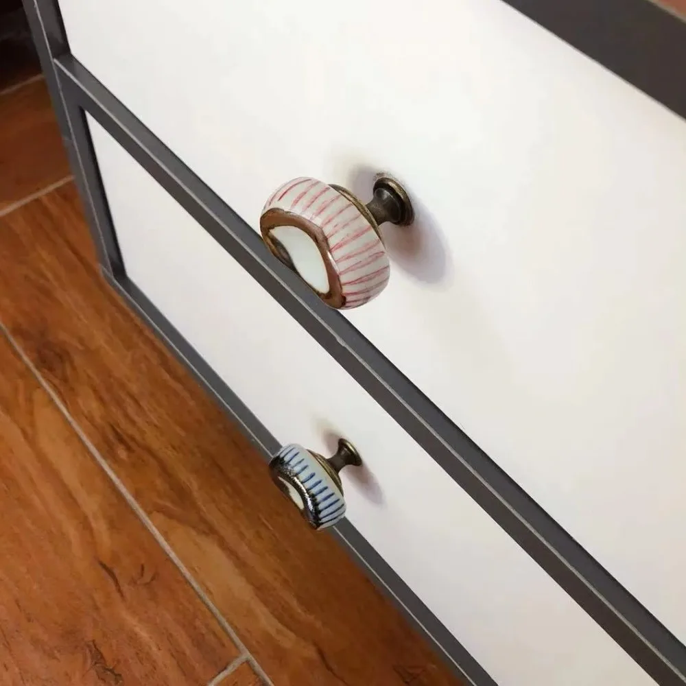 Vintage Ceramic Door Handles Painted Finish Single Hole Furniture Cabinet Knobs DIY Installation Unique Shape