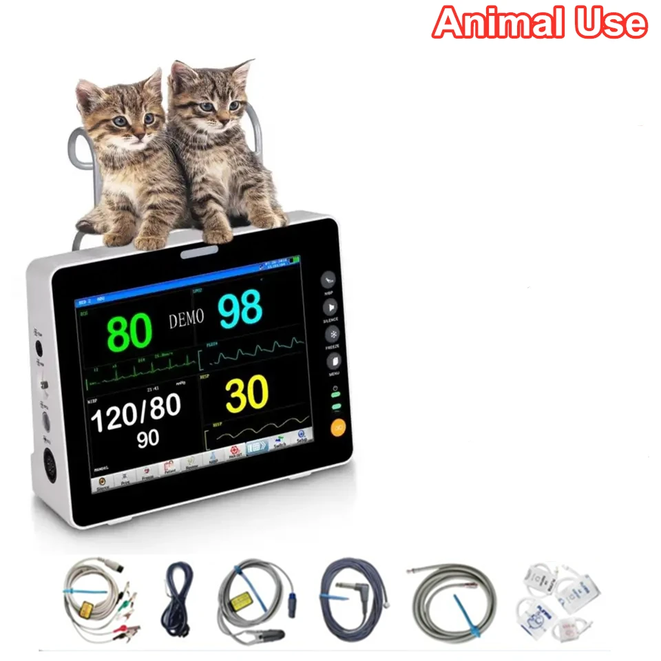 8-Inch Multi-Parameter Medical Patient Monitor for Veterinary Use Hospital Clinic Reusable Surgical Instruments for Pet