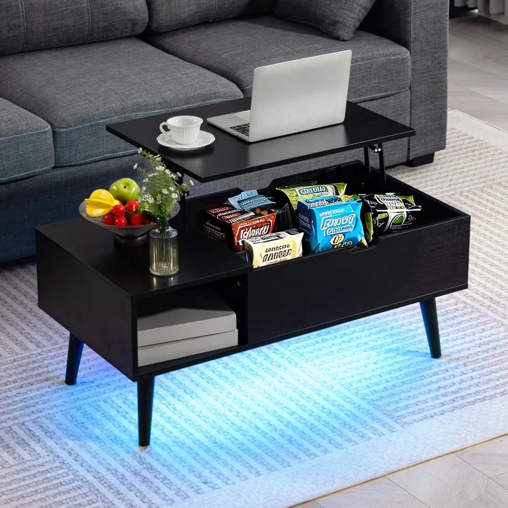 

Lift Top Coffee Table with USB Type-C Charging Station, LED Lights and Power Outlet, 3-in-1 Multifunctional Table