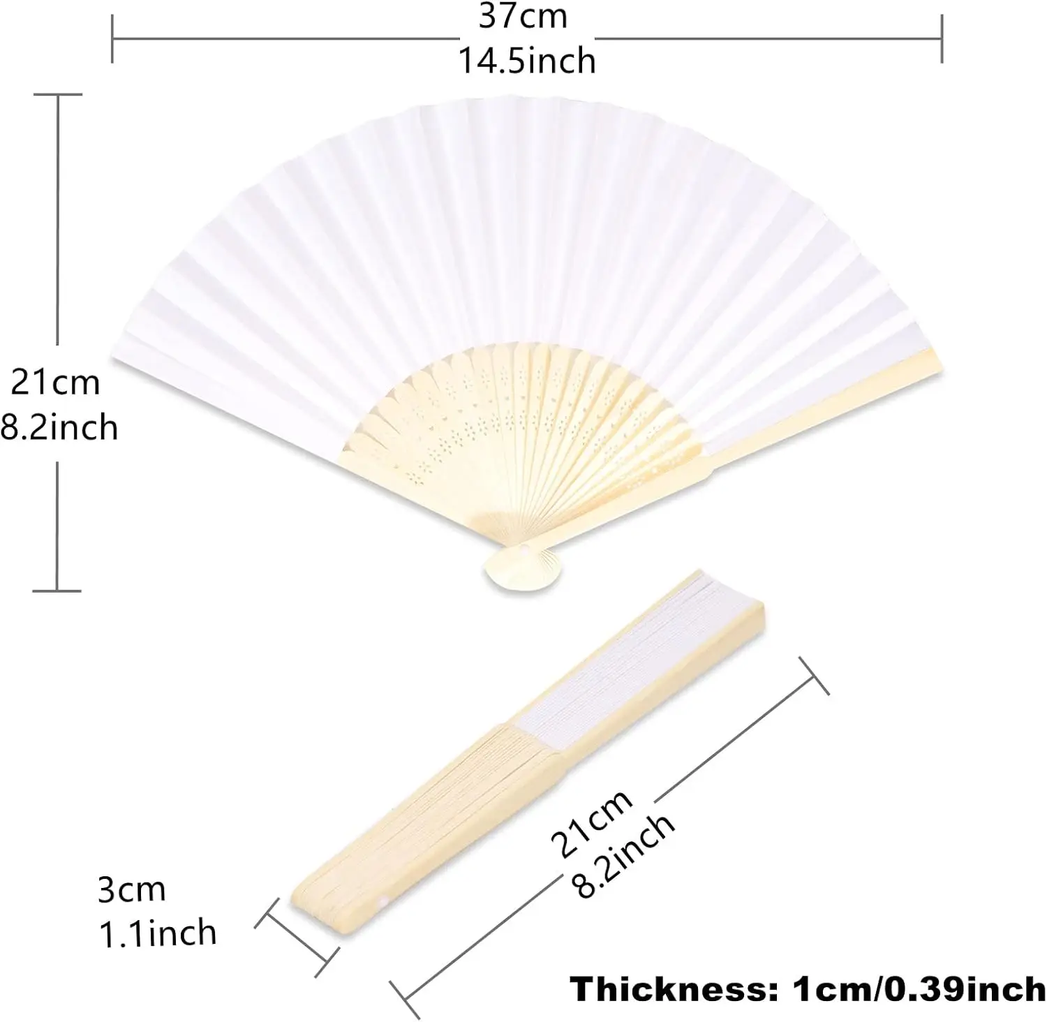 200Pcs Blank Foldable Bamboo Fans Paper Handheld Fan for DIY Decoration Wedding Dancing Party Favors Children's Painting
