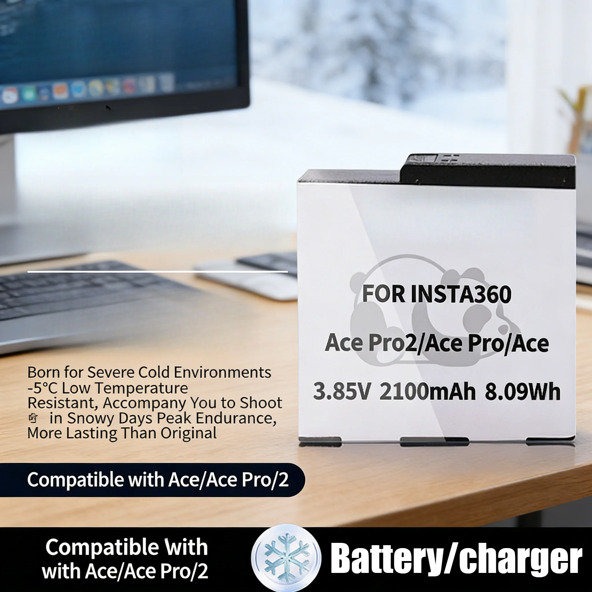 2100mAh Cold-Polar Battery & Charger for Insta360 Ace/Ace Pro/Ace Pro 2 Action Camera - Extended Life Replacement Power Kit