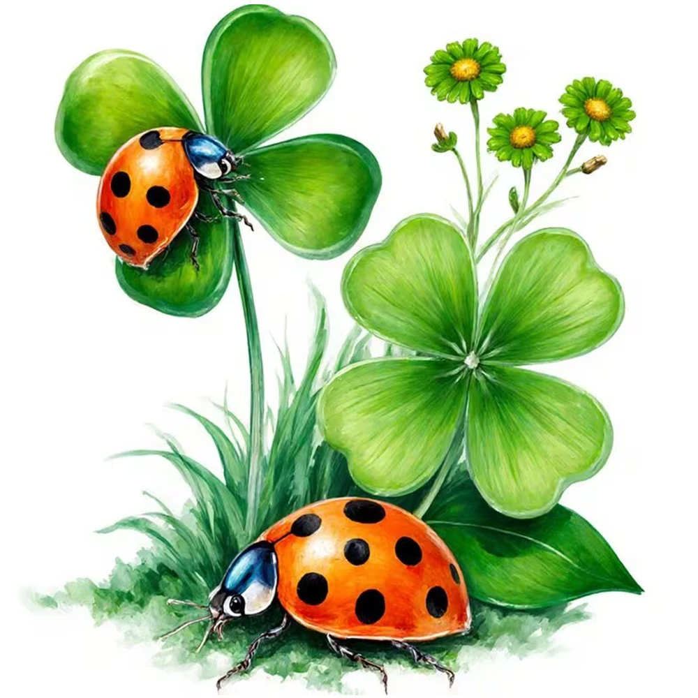 Ladybug & Clover Leaf Self-Adhesive Vinyl Decal, Used for Car Windows, Bumper, Laptops, Waterproof Exterior Car Accessories
