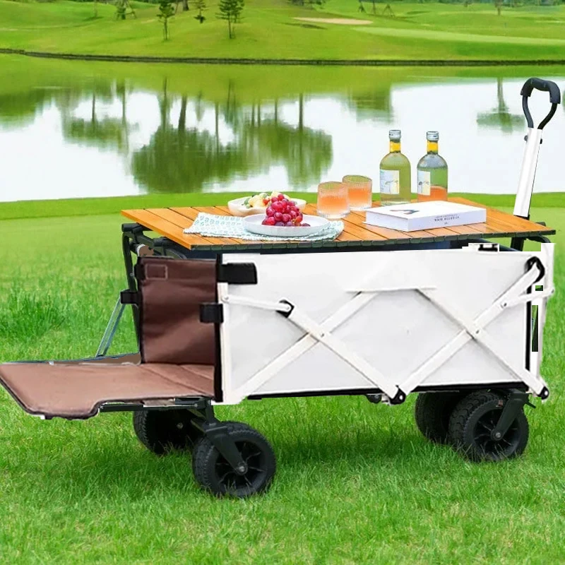 Outdoor Camping Trolley Cart Portable Foldable Large Capacity Hand Push Picnic Trailer Pull Rod Rear Wagon for Garden Use