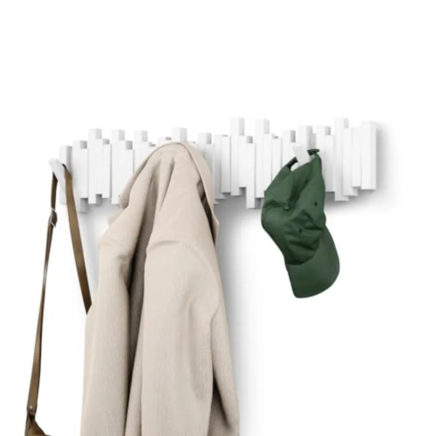 

Sticks Wall-Mounted Coat Rack Rail Hook with 8 Retractable Pegs Modern Space-Saving Storage Organizer