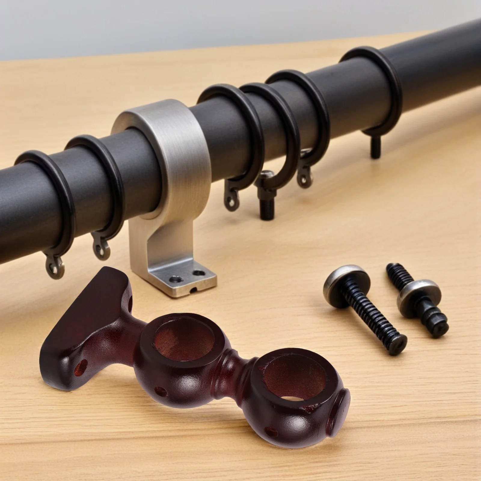 

2Pcs Heavy Duty Double Wooden Curtain Rod Brackets Wall Mounted Drapery Pole Holders for Bedroom Living Room Solid Wood Bracket