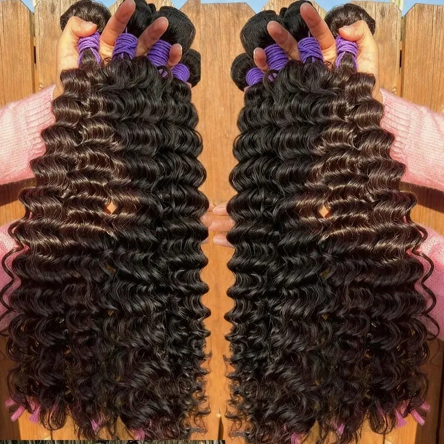 

12A Curly Deep Wave Bundles Sew In Quick Weave Ponytail Closure Extensions One-directional Cuticles-sleek, Tangle-resistant, and Re-wearable 10-40 Inches Bundles Human Hair Brazilian Virgin Hair Remy Human Hair