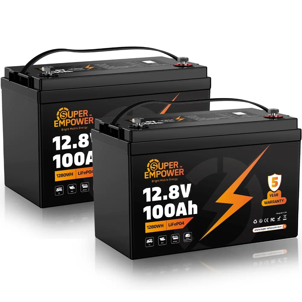 12V 100Ah LiFePO4 Battery, BCI Group 31 Deep Cycle Battery, 2 Pack