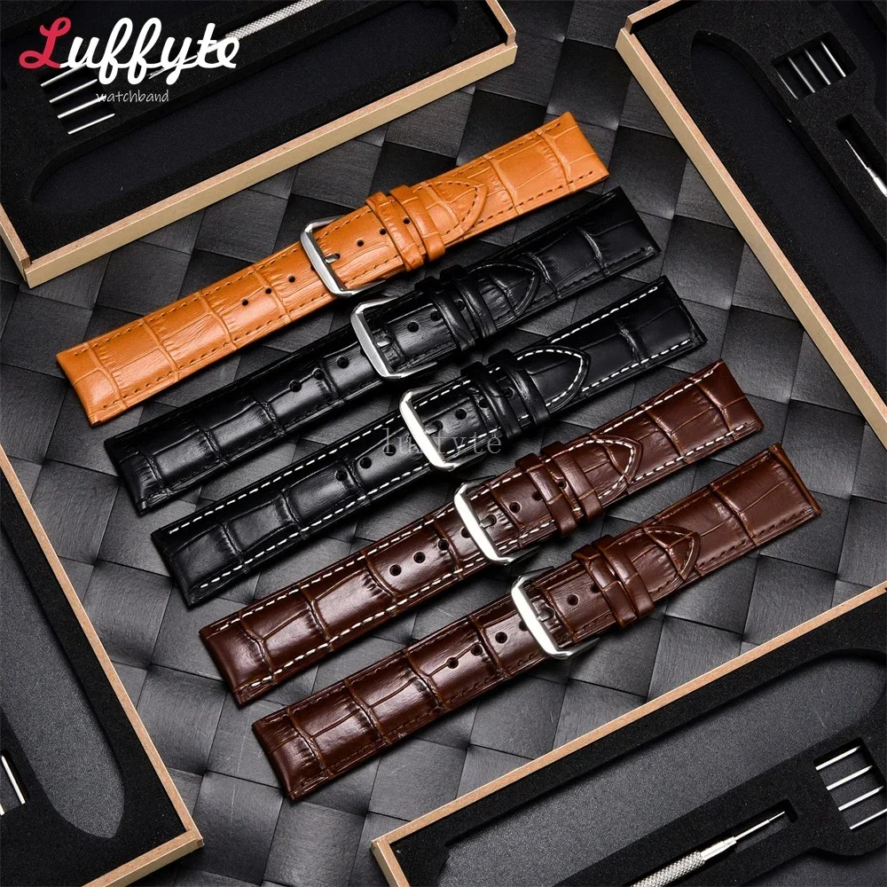 Embossed Cowhide Leather Watch Strap 18mm 20mm 22mm 24mm with Box Packaging Business Replacement Watchbands image 6