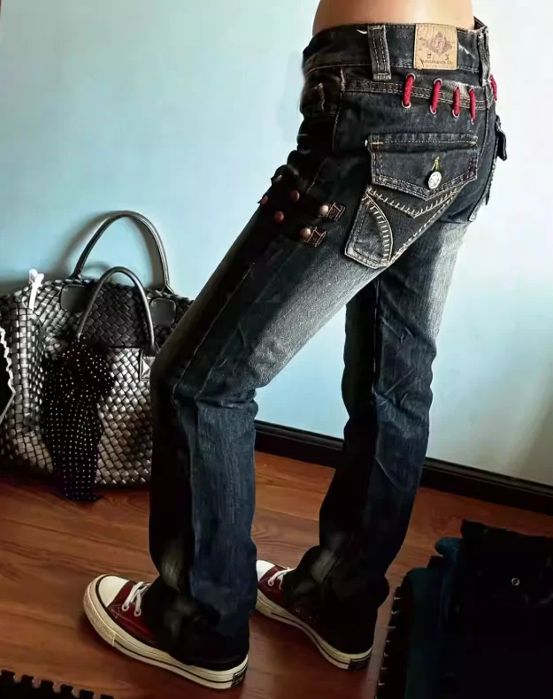 Women's Low Rise Jeans Harajuku Japanese Denim Pants Y2k Skinny Jean Bootcut Jeans High Street Retro Grunge Cyber Punk w90
