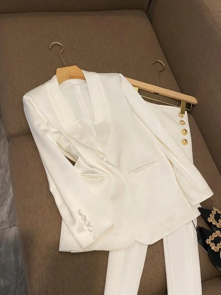 Ele Long Sve Slim Fit Satin Weste Top geknöpft Pendeln Sle Damen Faion Small Suit Cus Dye Office Lady Look