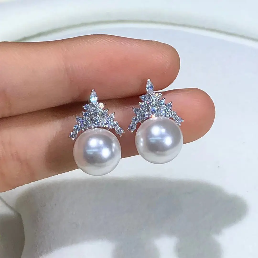 

Wholesale S925 Sterling Silver Earrings Mount Findings Settings Base Mounting Parts Accessory for 9-10mm Pearls 5 pairs/lot