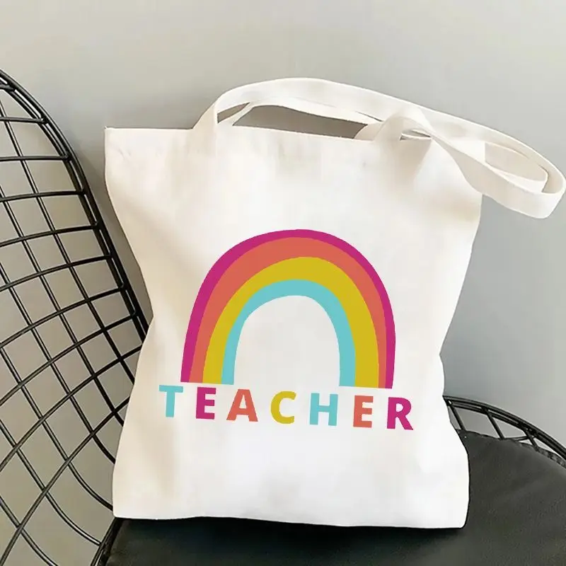 حقيبة تسوق مع ألوان قوس قزح مطبوعة للنساء ، حقيبة تسوق صديقة للبيئة بسعة كبيرة ، حقيبة كتف ، نمط هراكو
